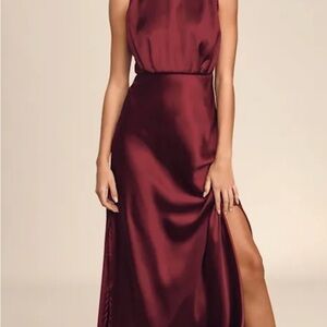Classic Elegance Wine Satin Maxi Dress
Lulus
